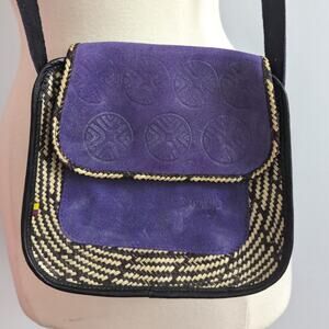 Moja Bags Purple Leather Hand Woven Straw Crossbody